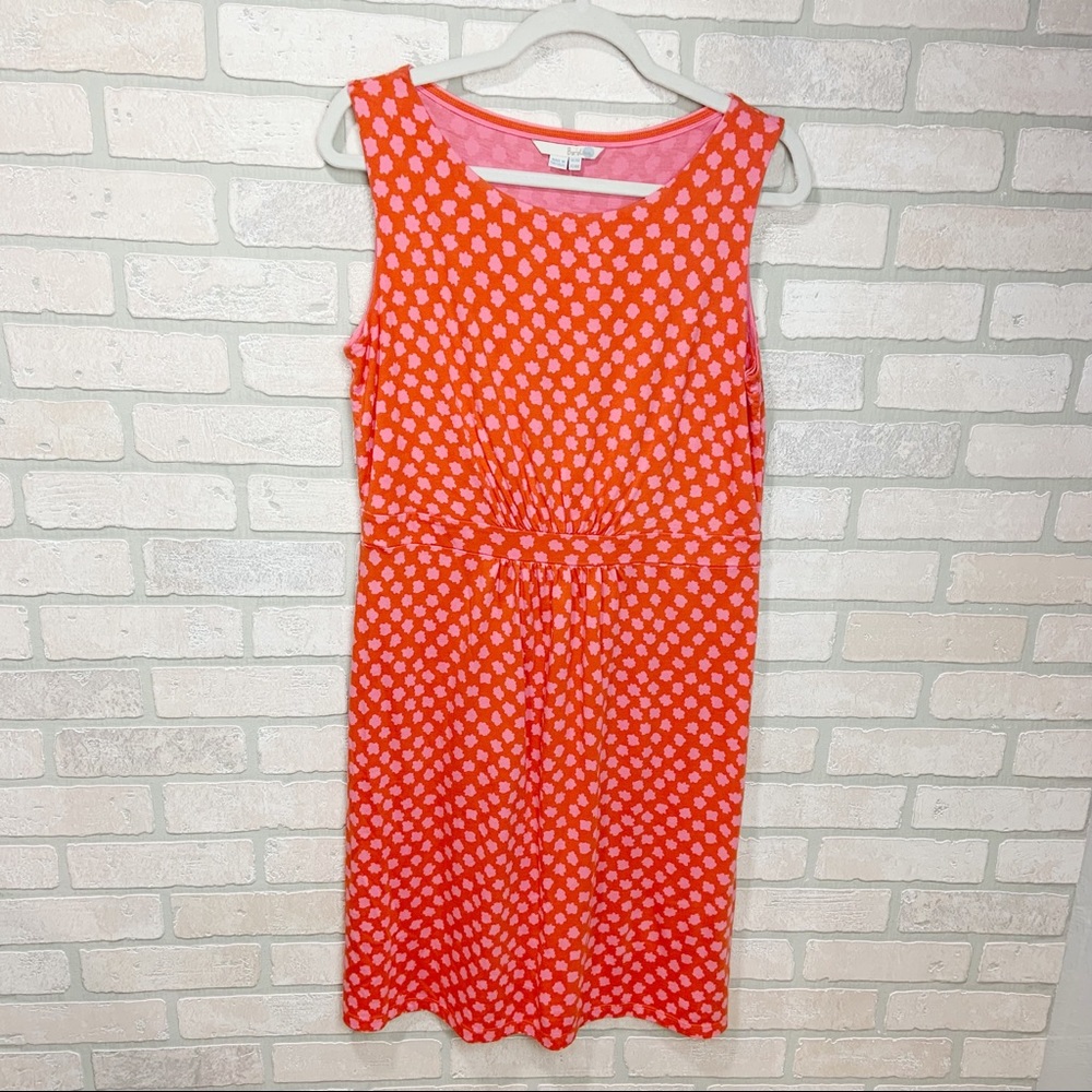 Boden Cotton Orange & Pink Star Empire Waist Dress O3
